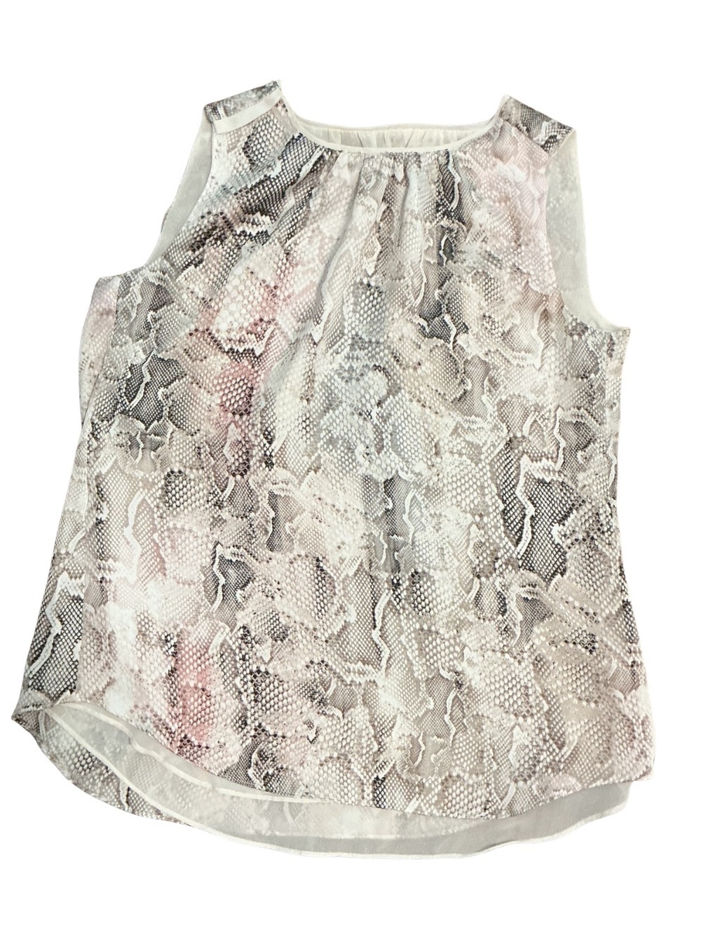 White House Black Market Sleeveless Snake-Print Chiffon Shell - White & Pink
